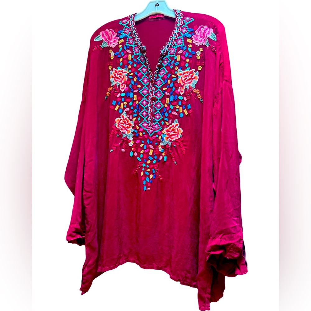 Johnny Was beautiful Maroon Embroidered top in XL. Seldom worn, great condition!